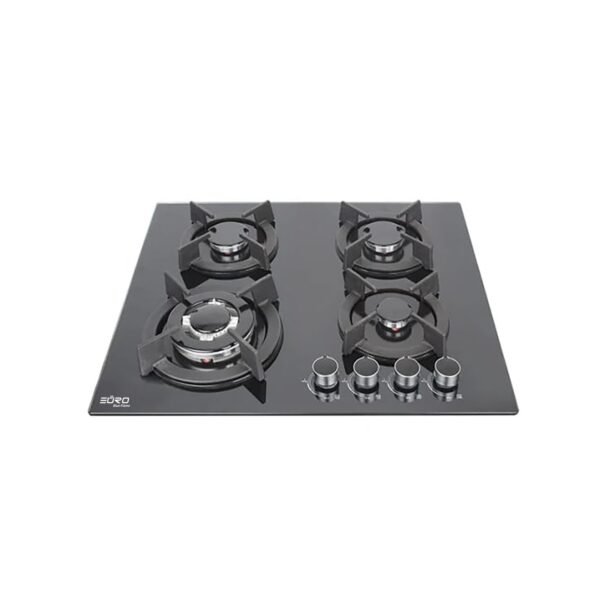 EURO 4 Burner Glass Top Cast Iron Burner Black (Battery Ignition)